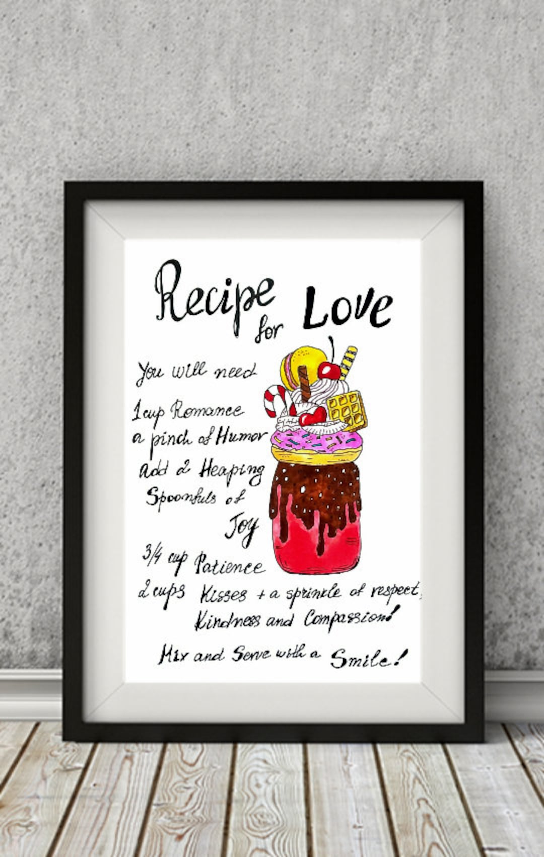 Rezept für Liebe Printable. Liebe Zitat Wandkunst. Rezept Etsy.de