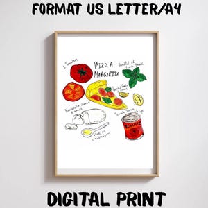 Pizza Art Recipe Print. 2 Digital Poster.Kitchen Wall Art Decor. Italian Restaurant Wall Art Decor. Pizza Art Poster.Digital Download. image 2