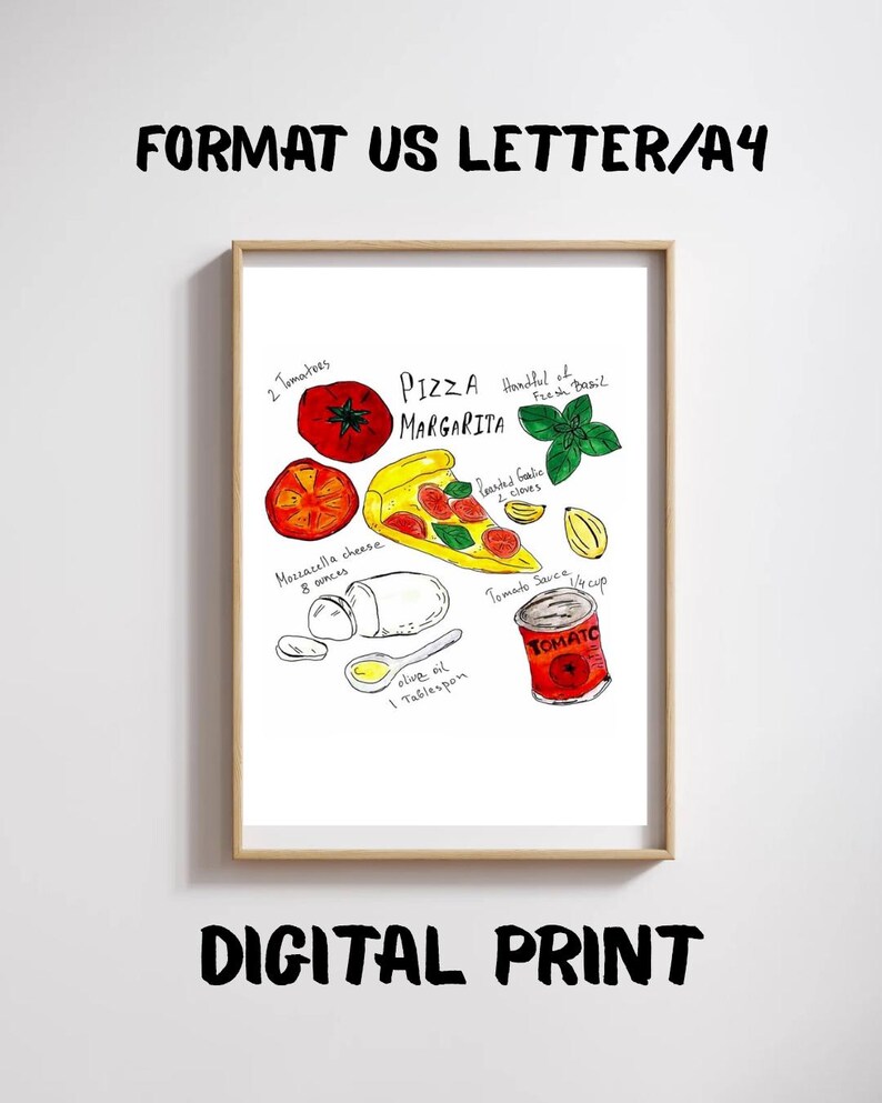 Pizza Art Recipe Print. 2 Digital Poster.Kitchen Wall Art Decor. Italian Restaurant Wall Art Decor. Pizza Art Poster.Digital Download. image 2