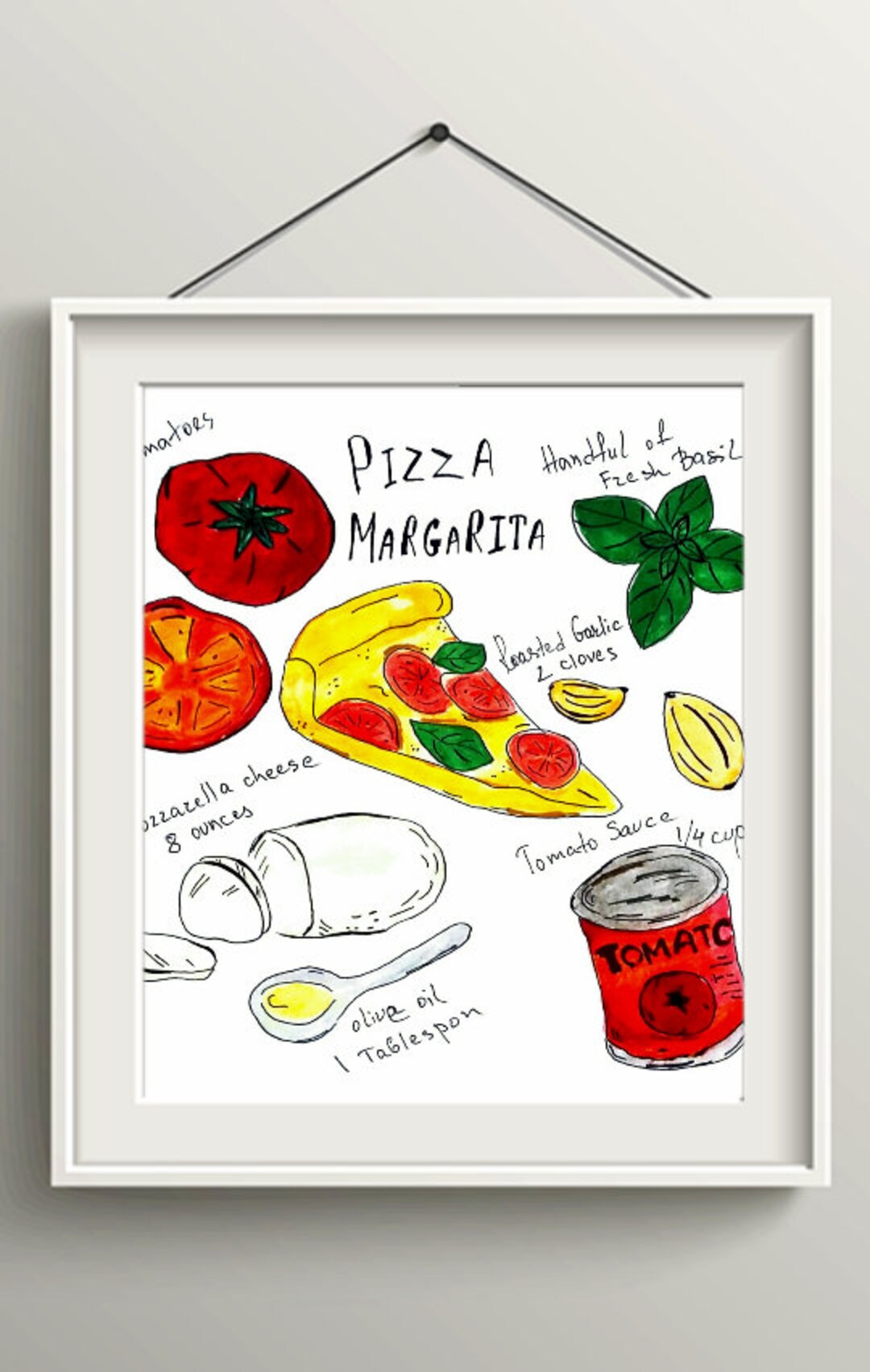 Pizza Art Recipe Print. Pizza Wall Art Decor. Kitchen Wall Art Decor
