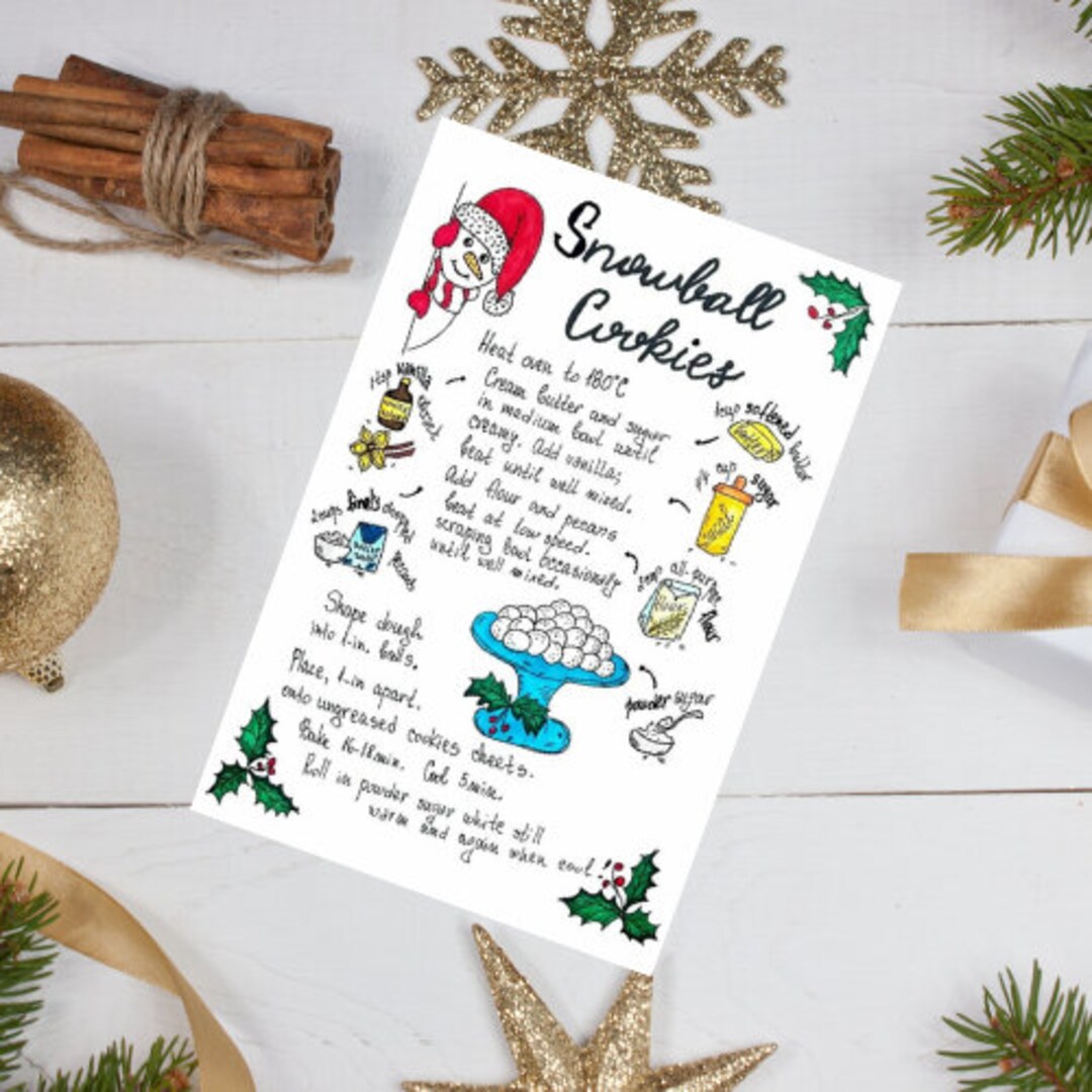 Snowball Cookies Recipe Art Print. Christmas Cookies Recipe Art ...