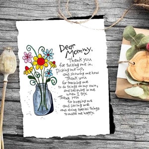 Thank You Mom Card Gift. Poem Card for Mom. Mothers Day Card Printable ...