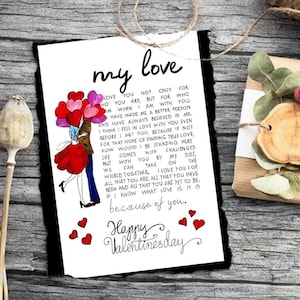 Mon impression de carte d’amour. Impression de carte de Saint-Valentin avec message. Carte de Saint-Valentin de mari. Carte romantique pour lui. L’amour d’une carte de ma vie.
