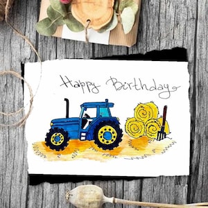 Happy Birthday Tractor Card Print. Watercolor Birthday Card with Tractor. Birthday Card for Farmer. Printable Birthday Card.