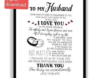 To My Husband I love You Digital Card. Romantic Card For Husband. Wife to Husband Quote Card Print. Birthday Husband Card. Anniversary Card.