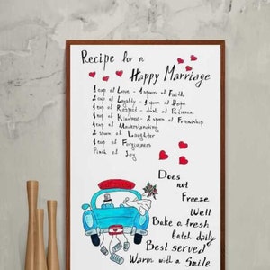 Recipe for Happy Marriage Print. Watercolor Recipe Illustration Happy ...