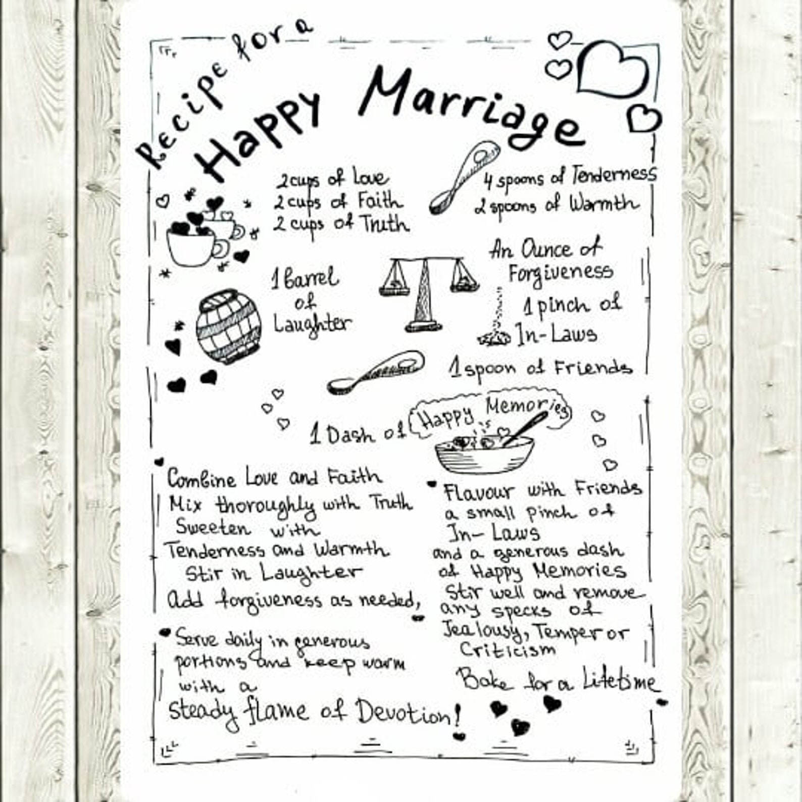 Recipe for a Happy Marriage. Happy Marriage Print. Wedding Wall Art ...
