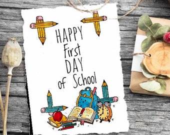 Happy First Day of School Card Digital Download. 1st Day of School Printable Card. Back to School Card.