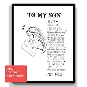 A mi hijo amor de mamá tarjeta digital. Nunca olvides que te amo póster. A mi hijo regalo impresión digital. Poema especial para el hijo.