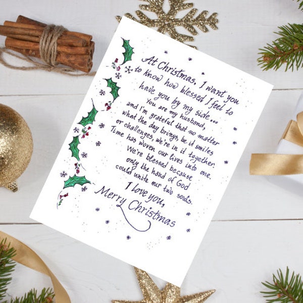 Christmas Love Message Card For Husband. To My Husband Christmas Printable Card. Christmas Gift Card For Him.