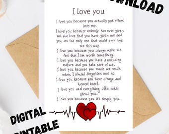 To My Husband Birthday Printable Card. I Love You Husband Card. Romantic Card For Husband. Love Mesage Card For Husband. Digital Download.