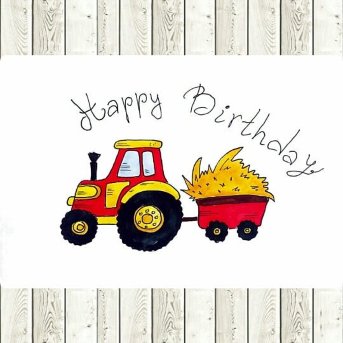 Red Tractor Birthday Card Print, Watercolor Happy Birthday Card With Tractor. Perfect Card for ...