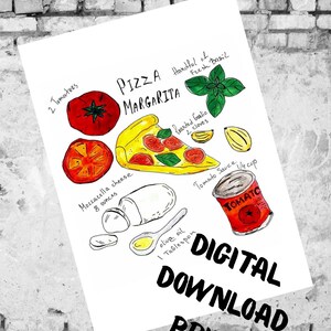 Pizza Art Recipe Print. 2 Digital Poster.Kitchen Wall Art Decor. Italian Restaurant Wall Art Decor. Pizza Art Poster.Digital Download. image 4