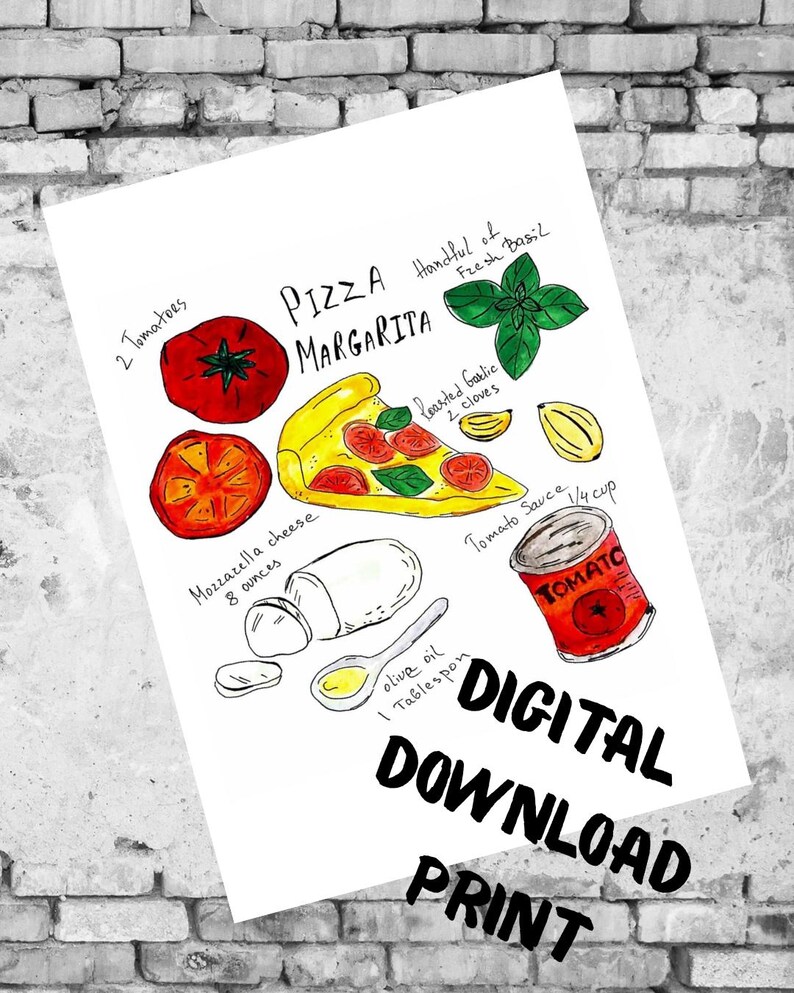Pizza Art Recipe Print. 2 Digital Poster.Kitchen Wall Art Decor. Italian Restaurant Wall Art Decor. Pizza Art Poster.Digital Download. image 4