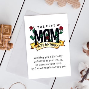 Tarjeta de feliz cumpleaños para mamá impresa. Tarjeta de mensaje de cumpleaños para mamá. Tarjeta para la Mejor Mamá. Tarjeta de mamá para cumpleaños. Tarjeta de cumpleaños digital.