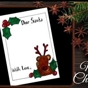 Carta a Santa imprimible. Carta de los niños a Santa Claus. Lista de deseos de Navidad. Carta de Papá Noel. Carta a Santa Claus para niños.