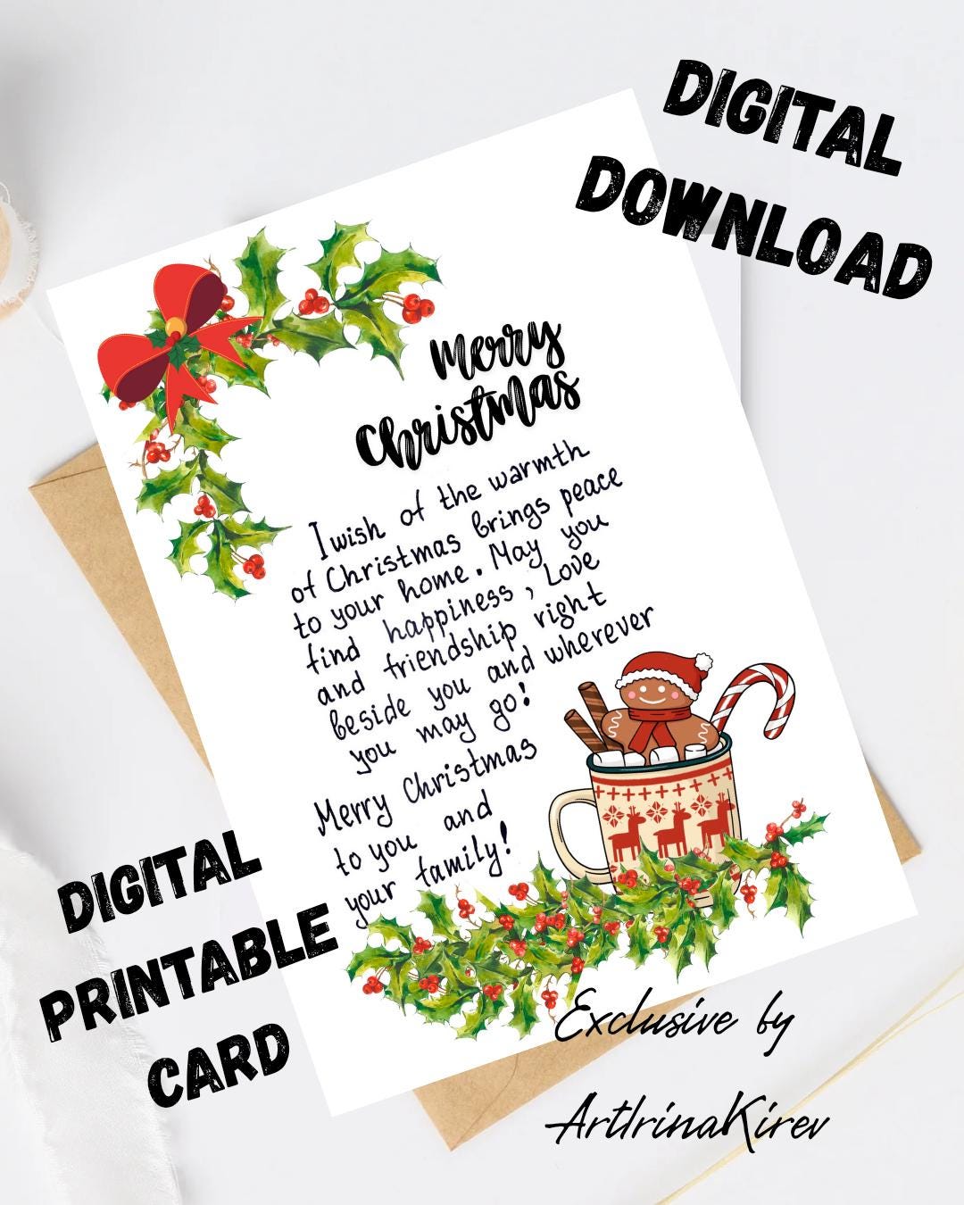 Merry Christmas Wishes Card Print. Christmas Message for Friends Card