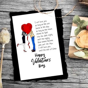 Impresión de tarjetas de San Valentín para él. Feliz San Valentín a mi amor. Tarjeta de San Valentín con mensaje. Tarjeta romántica. Tarjeta de San Valentín del marido imprimible.