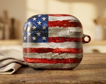American Flag Phone Case & AirPods Case, Patriotic USA Accessories, Retro USA Flag Cover, Fourth of July Gift, Military Family Gift