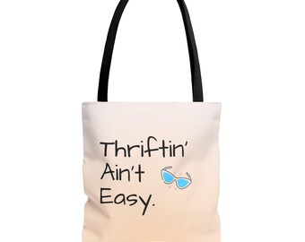 Thriftin' Ain't Easy Tote Bag | Retro Sunglasses Thrifting Humor Tote Bag | Gift for Thrifter | Funny Thrifting Tote Bag | Rummage Bag