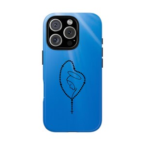 Blaue Tough Cases mit Rosenkranz Design, katholische Handyhülle, Jungfrau Maria Handyhülle, religiöses Geschenk, stilvolles Tech Accessoire