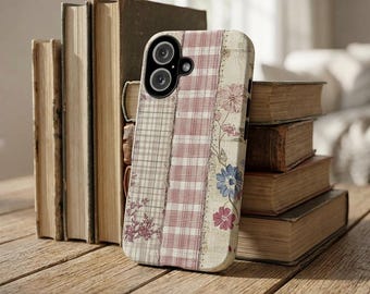 Vintage Floral Patchwork Tough Case, Aesthetic Quilt Patchwork Phone Case, iPhone 17 16 15 14 13, Samsung Galaxy s26, Google Pixel
