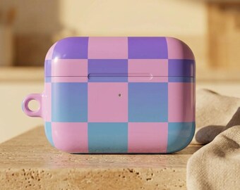 Pastel Checkerboard AirPod Case | Retro Pink Purple Blue Grid AirPod Pro Case