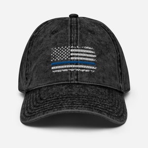 Thin Blue Line Cap, Distressed Flag Baseball Cap, Embroidered Cap, Patriotic, Gift for Officer, American Flag Hat, 4th of July Hat, USA Flag