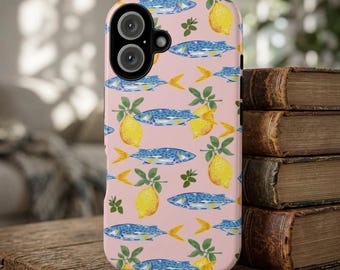 Lemon Fish Pattern Phone Case, Summer Coastal Floral Citrus Nautical iPhone Case, iPhone 17 16 15 14 Samsung Galaxy S26 Google Pixel