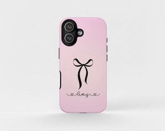 Custom Name Bow Pink  Phone Case, Personalized Name Phone Case, Coquette Phone Case, iPhone 17 16 15 14 13, Google Pixel, Samsung Galaxy