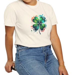 Custom Watercolor Clover Comfort Colors Shirt, Lucky 4 Leaf Clover