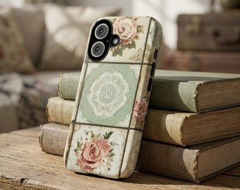 Vintage Rose Patchwork Phone Case | Floral Coquette Aesthetic Patchwork iPhone Cover 17 16 15 14 13 Pro Max Samsung Galaxy S26 Google Pixel