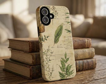 Botanical Journal Phone Case | Vintage Herb Illustration, Cottagecore iPhone 17 16 15 14 13, Samsung Galaxy S26, Google Pixel