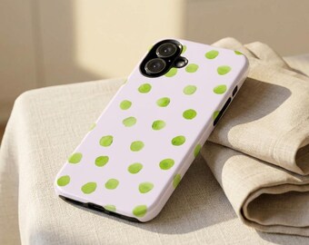 Green Watercolor Polka Dot Phone Case | Preppy Aesthetic Polkadot iPhone Case, iPhone 17 16 15 14 13, Google Pixel, Samsung Galaxy
