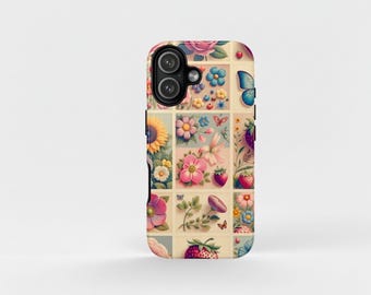 Jolie coque de portable collage, coque de portable coquette, jolie coque de portable, coque de portable fraise, coque de portable fleurie, pour iPhone 16 15 14 Samsung Galaxy S25