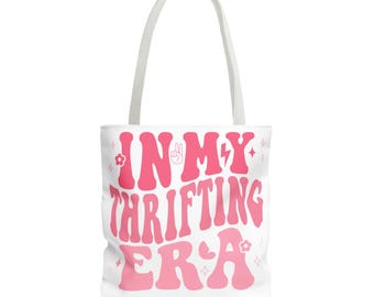 In My Thrifting Era Tote Bag | Retro Pink Groovy Typography | Vintage Thrifting Tote Bag