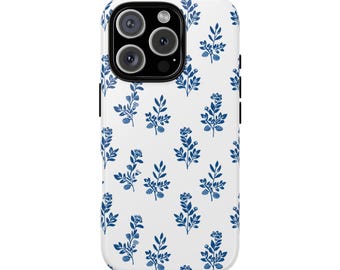 Blaue Blumen Handyhülle | iPhone 17 16 15 14 13 Pro Max | Robuste botanische Hülle | Cottagecore Ästhetische Handyhülle | Geschenk für Sie Google Pixel