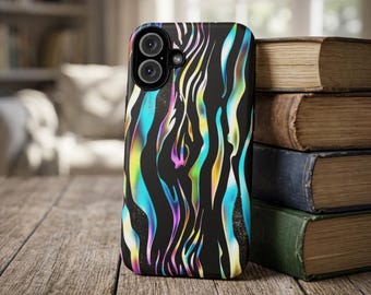 Iridescent Zebra Stripe Phone Case, Blue Zebra Print Phone Case, iPhone 17 16 15 14 13, Samsung Galaxy S26 S25 S24 S23, Google Pixel 9 8 7
