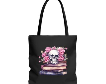 Borsa tote gotica per libri, borsa tote scheletro per libri, borsa tote per biblioteca, borsa tote gotica, borsa tote per libri, borsa tote con teschio