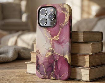 Purple Gold Marble Phone Case, Aesthetic Watercolor Phone Case, iPhone 17 Pro Max iPhone 16 15 13 Samsung Galaxy S26 Google Pixel