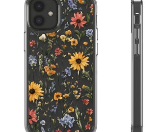 Aesthetic Wildflower Sunflower Clear Phone Case for iPhone 16 15 14 13 12 Mini Pro Max Samsung Galaxy S21 Plus, Cute Floral Phone Case