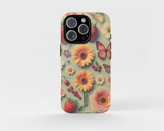 Floral Vintage Phone Case, Cute Collage Phone Case, Retro iPhone 17 16 15 14 Case, Unique Phone Case, Summer Aesthetic Accessory, Butterfly