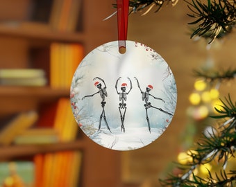 Dancing Skeleton Christmas Metal Ornaments, Dancing Christmas Skeleton Ornament, Stocking Stuffer, Christmas Ornament, Christmas Ornament