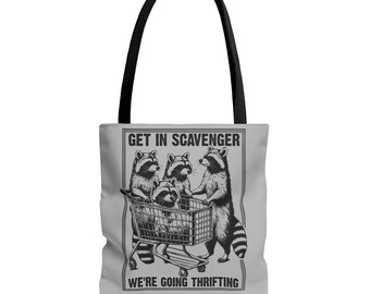 Funny Raccoon Thrifting Tote Bag, Cute Tote Bag Gift For Thrifter, Thrift Haul Tote Bag