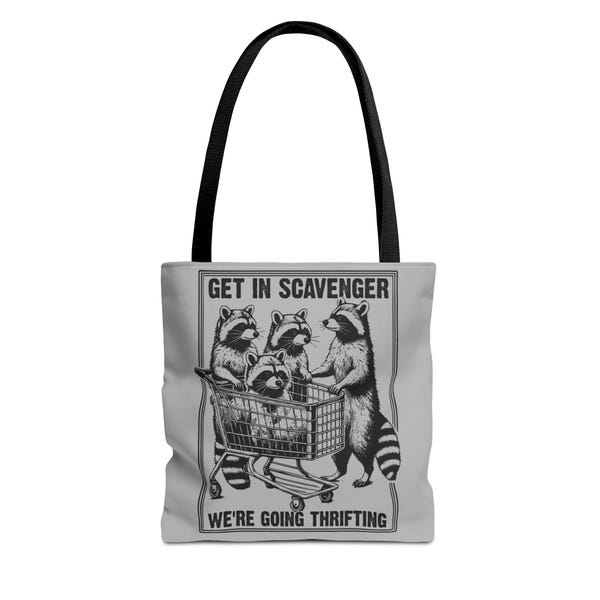 Sacola de compras divertida com estampa de guaxinim, sacola fofa para presentear quem adora brechós, sacola para compras em brechós