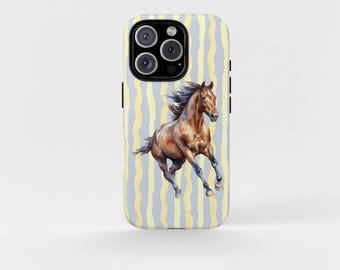 Horse Phone Case, Equestrian iPhone Case Striped Pastel Background, Horseback Riding  iPhone 17 Pro Max iPhone 16 15 14 Samsung Galaxy S26