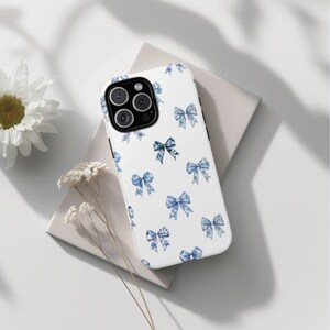 Floral Bow Phone Case, Cute Coquette Blue Bow Phone Case, Gift for Her, Trendy Case, Cute Bow Design, Aesthetic iPhone 16 Case