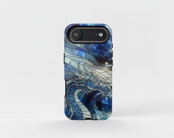 Blue Dragon Stained Glass Phone Case, iPhone 17 Pro Max Case, iPhone 16 15 14 13 Google Pixel Samsung Galaxy Phone Case