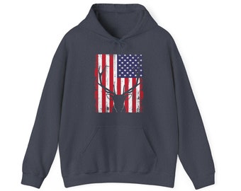 Deer Hunting Season Hoodie, Gift for Hunters, Outdoors Hoodie, Unique Gift for Hunters, Outdoor Enthusiast, Patriotic Hoodie, American Flag