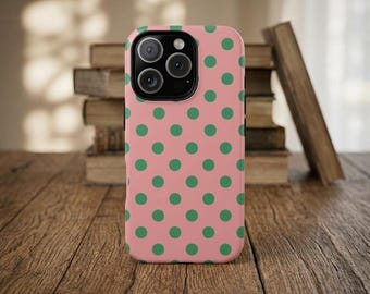 Green Polka Dot Phone Case | Cute Preppy Aesthetic Polka Dot iPhone Case, Pink Phone Case, iPhone 17 Pro Max, iPhone 16 15 14, Samsung Case